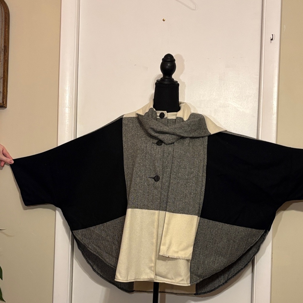Tríona made in Ireland wool button down Cape (sleeved)with Scarfed neck